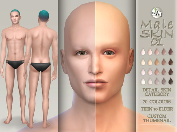 Sims 4 — Skin Male N01 by BAkalia — Hello Realistic male skin in 20 colors for men who rarely go to the gym - 5 tones