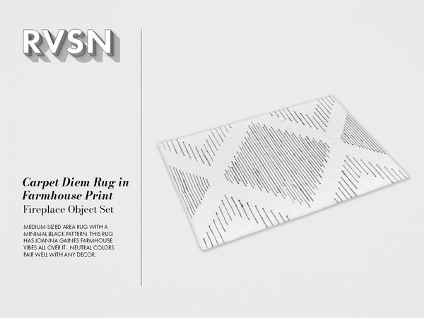 Sims 4 — Carpet-Diem Rug in Farmhouse Print by RAVASHEEN — Medium-sized area rug with a minimal, black pattern. This rug