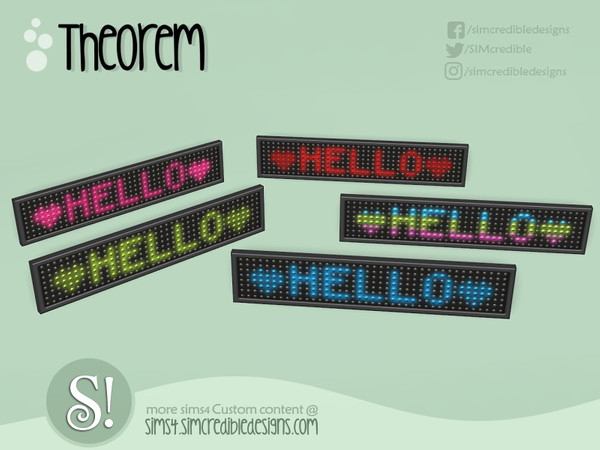 Sims 4 — Theorem Study - Wall LED Sign by SIMcredible! — by SIMcredibledesigns.com available at TSR 5 colors variations