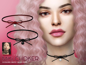 Sims 4 — MiKi Choker by Pralinesims — Choker with bow in 10 colors. Inspired by BLACKPINK'S Jennie.