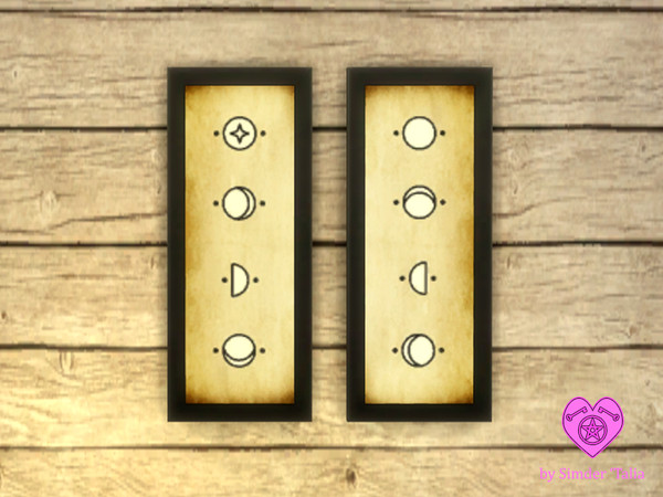 Sims 4 — Moon Glyph Wall Art Duo in Frame by Simder_Talia — Two framed moon glyphs art with the 8 glyphs indicating the