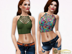 Sims 3 — Cage Neck Tankini Top by Harmonia — 3 color. recolorable Please do not use my textures. Please do not re-upload.