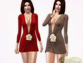 Sims 3 — Flower Accessory Wrap Dress by Harmonia — 3 color. recolorable Please do not use my textures. Please do not
