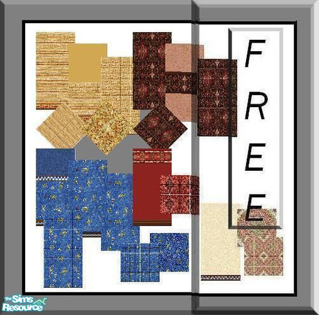 Sims 2 — 12  Walls and 8 Floors Free  by Lorah — Blue, red, brown, cream, gold and frogs. All free walls and floors.