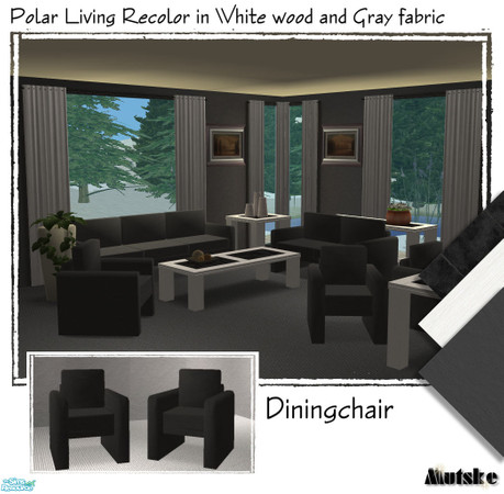 Sims 2 — Polar Living White - Diningchair by Mutske — Fabric of the seatings in dark gray, you can mix and match the