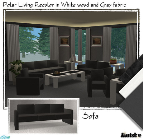 Sims 2 — Polar Living White - Sofa by Mutske — Fabric of the seatings in dark gray, you can mix and match the cushions