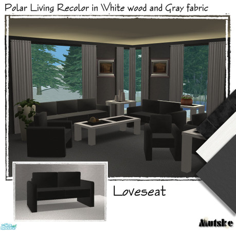Sims 2 — Polar Living White - Loveseat by Mutske — Fabric of the seatings in dark gray, you can mix and match the
