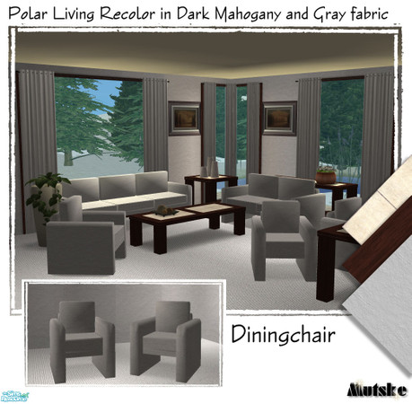 Sims 2 — Polar Living Dark Mahogany - Diningchair by Mutske — Fabric of the seatings in light gray, you can mix and match