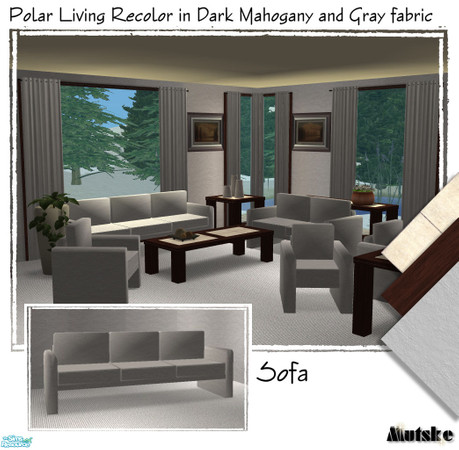 Sims 2 — Polar Living Dark Mahogany - Sofa by Mutske — Fabric of the seatings in light gray, you can mix and match the