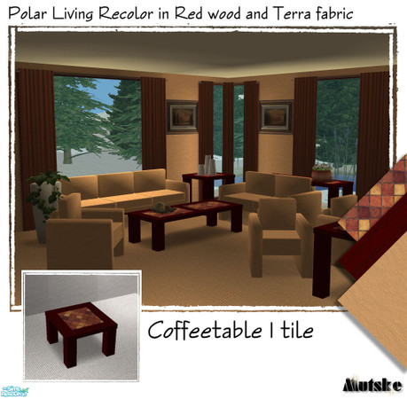 Sims 2 — Polar Living Red - Coffeetable 1 tile by Mutske — All surfaces in red wood and stone top (which you can mix and