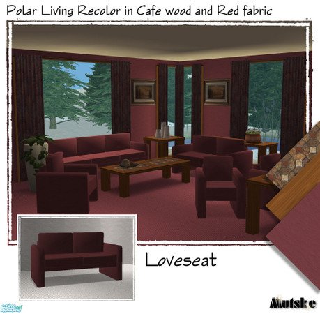 Sims 2 — Polar Living Cafe - Loveseat by Mutske — Fabric of the seatings in red, you can mix and match the cushions and