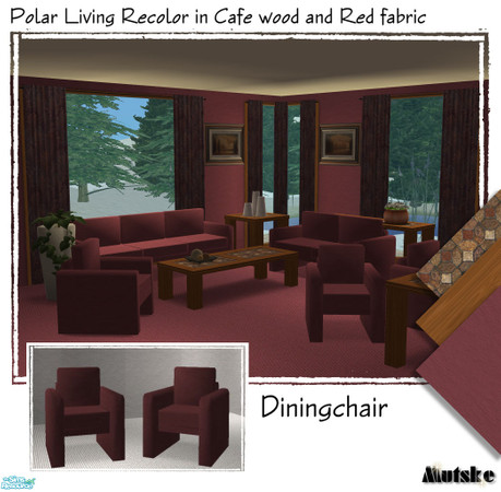 Sims 2 — Polar Living Cafe - Diningchair by Mutske — Fabric of the seatings in red, you can mix and match the cushions