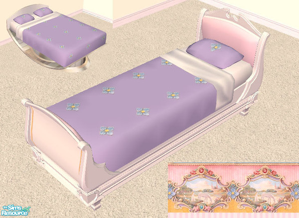 Sims 2 — Flower Bedding (mauve) by Twinmum — A pretty spread with light blue flowers. Uses colours in my Carousel Horse