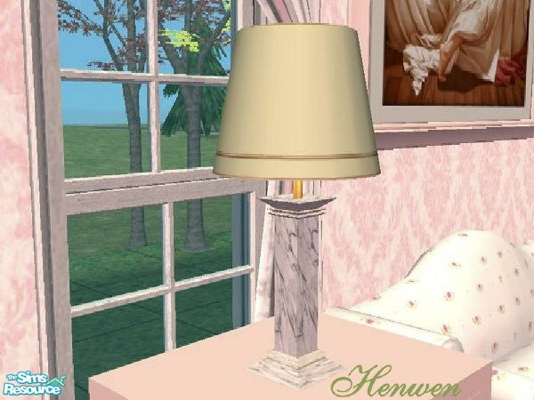 Sims 2 — Dot Pillar Lamp Marble by Henwen — *MESH NEEDED* Dot's lovely Pillar Lamp in marble with a green shade.
