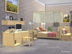 Sims 4 — Bedroom Charlott by ShinoKCR — Classic Bedroom Furniture -separated Bed: Frame and Bedding -extra Comforter and