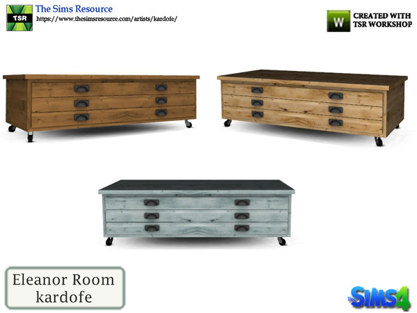 Sims 4 — kardofe_Eleanor Room_CoffeeTable by kardofe — Coffee table with many drawers on both sides, natural wood, in
