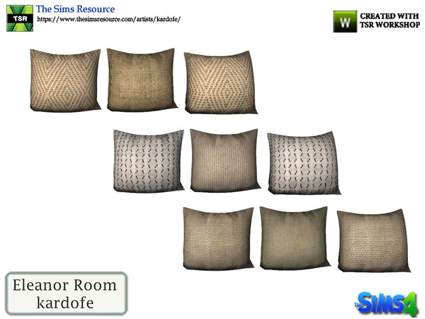 Sims 4 — kardofe_Eleanor Room_Cushions by kardofe — Group of three cushions, made of natural fibre fabrics in three
