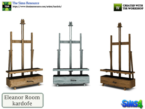 Sims 4 — kardofe_Eleanor Room_TV Stand by kardofe — Painter's easel converted into an original TV table, natural wood in