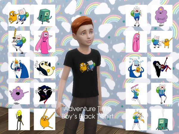 Sims 4 — Adventure Time Boy T-Shirt by Kykysim — Simple T-Shirt with your favorite characters on it!! - Black or White