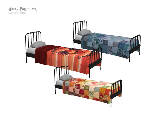 Sims 4 — [HarryPotter] - Weasley bed by Severinka_ — Single bed in the Weasley House. 3 colors - with a patchwork blanket