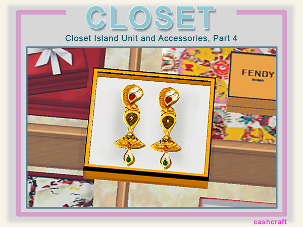Sims 3 — Modern Closet Ornate Earrings Gold by Cashcraft — A pair of ornate gold earring with rubies, emeralds, and