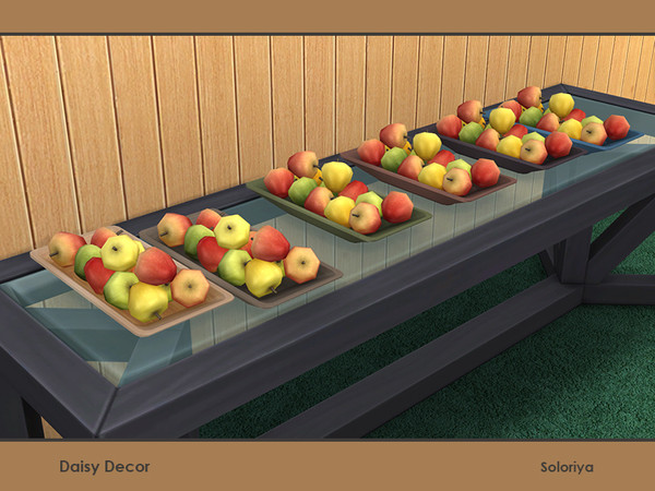 Sims 4 — Daisy Decor. Apples by soloriya — Apples on a wooden tray. Part of Daisy Decor set. 5 color variations.