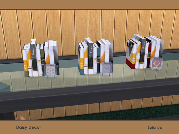 Sims 4 — Daisy Decor. Books and Clock by soloriya — Eight books with a clock in one mesh. Part of Daisy Decor set. 3