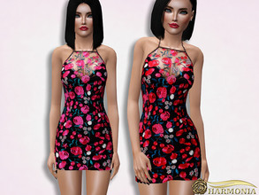 Sims 3 — Lace Neck Embroidered Dress by Harmonia — 4 variations not-Recolorable