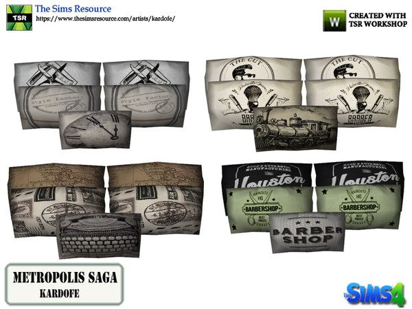 Sims 4 — kardofe_Metropolis Saga_Cushions by kardofe — Group of five cushions in four different options, can be placed on