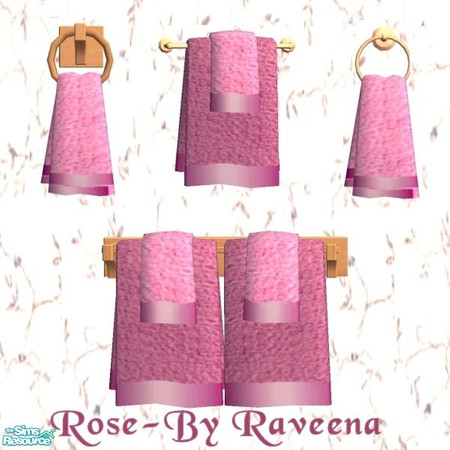 Sims 2 — Rose Bath Towel by Raveena — All towels share the same color so you have your choice of 4 different styles.
