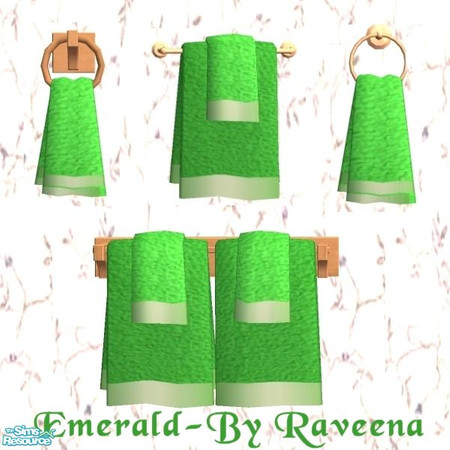 Sims 2 — Emerald Bath Towel by Raveena — All towels share the same color so you have your choice of 4 different styles.