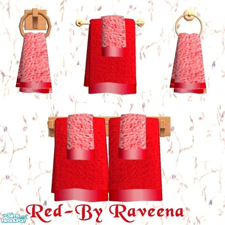 Sims 2 — Red Bath Towel by Raveena — All towels share the same color so you have your choice of 4 different styles.