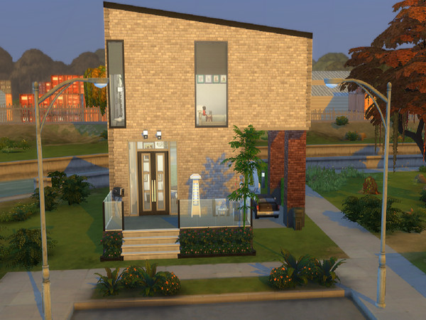 Sims 4 — Studio House by Shariny — Two-storey house with pool. The first floor comprises a spacious living room with open