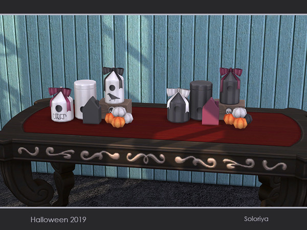 Sims 4 — Halloween 2019. Houses, v1 by soloriya — Four houses, box and pumpkins in one mesh. Part of Halloween 2019 set.