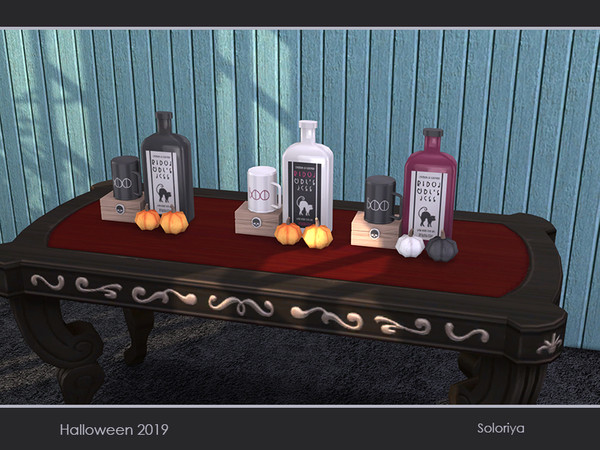 Sims 4 — Halloween 2019. Bottle, Mug, Box and Pumpkins by soloriya — Bottle, mug, box and pumpkins in one mesh. Part of