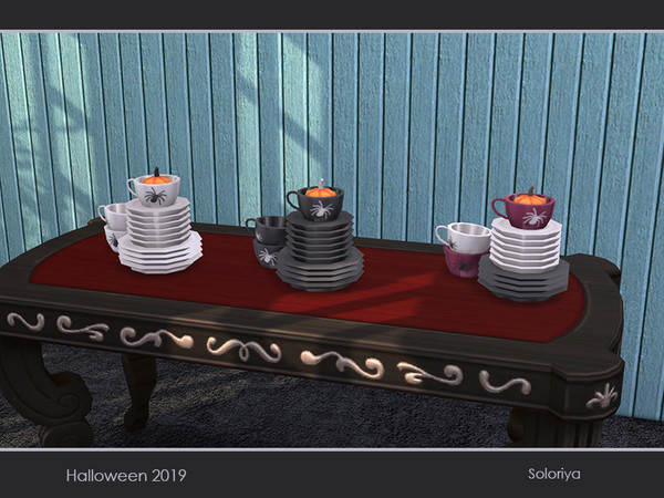 Sims 4 — Halloween 2019. Cups and Plates by soloriya — Cups and plates in one mesh. Part of Halloween 2019 set. 3 color