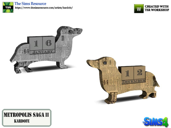 Sims 4 — kardofe_Metropolis Saga_Calendar by kardofe — Calendar shaped like a dog, with dice on the back with the days