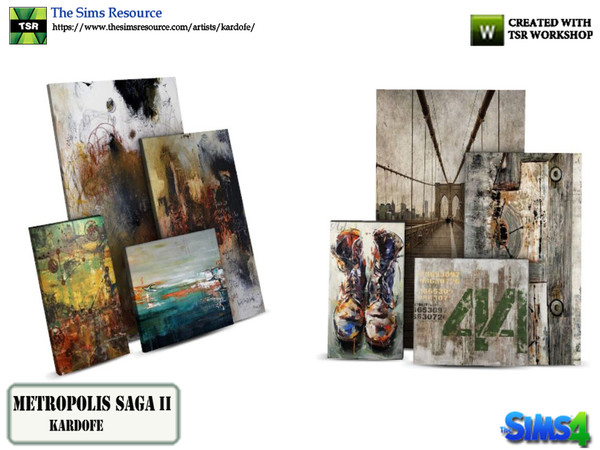 Sims 4 — kardofe_Metropolis Saga_Pictures by kardofe — Group of four canvases of different sizes, supported on the wall,