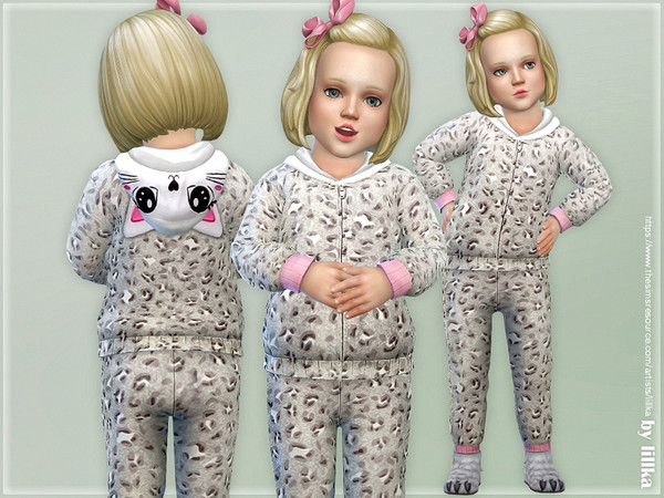 Sims 4 — Gray Leopard Hooded Overall [NEEDS PARENTHOOD] by lillka — Gray Leopard Hooded Overall for toddler YOU NEED