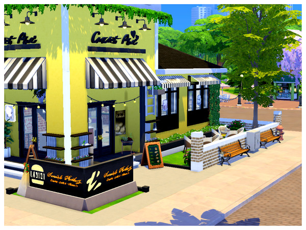 Sims 4 — The Corner Bakery. by Mini_Simmer — This is a small modern bakery built on a 20x20 lot. It also has a baking