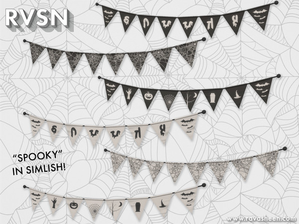 Sims 4 — Spooktacular Wall Banner by RAVASHEEN — This spook-tacular banner comes in both black and white with three