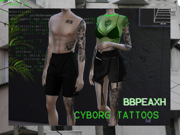 Sims 4 — Cyborg Tattoos [bbpeaxh] by bbpeaxh — cyborg tattoos for male and female sims! you can check my tumblr for more