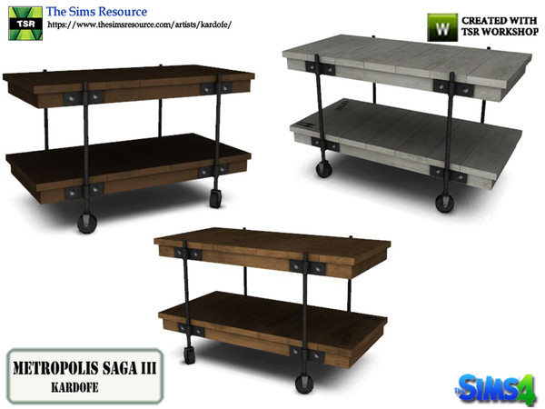 Sims 4 — kardofe_Metropolis Saga_Auxiliary table by kardofe — Auxiliary trolley, wood and metal, industrial style, in