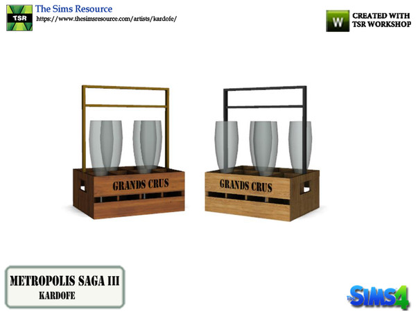 Sims 4 — kardofe_Metropolis Saga_Crystal Glasses by kardofe — Wooden box containing glass cups with metal handle, in two