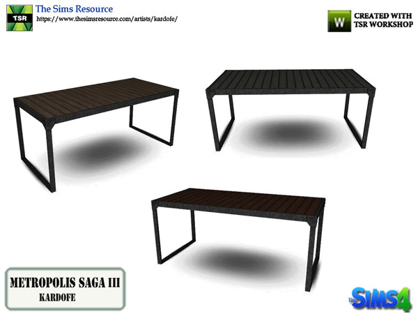 Sims 4 — kardofe_Metropolis Saga_DiningTable by kardofe — Industrial style table, in wood and metal, in three different