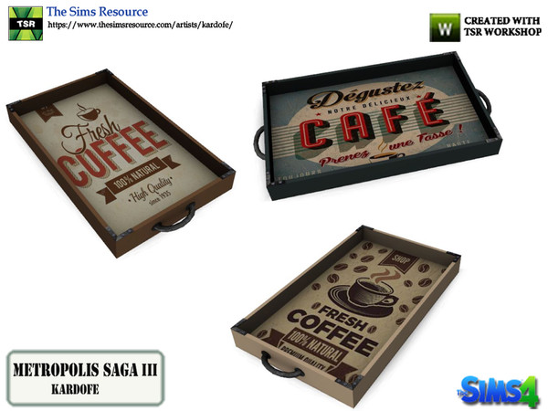 Sims 4 — kardofe_Metropolis Saga_Tray by kardofe — Wooden tray, decorated with vintage laminates, in three different