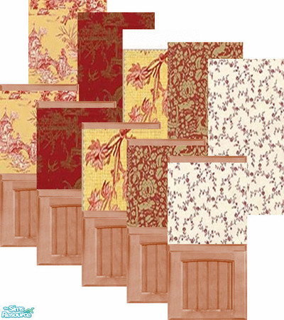 Sims 2 — Red Toile Wallpaper Set by jyackley01 — Collection of 10 Red Toile Wallpapers. Included in the set are five
