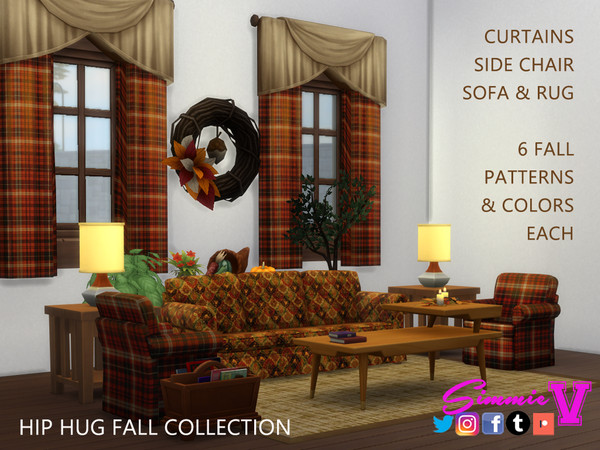 Sims 4 — SimmieV Hip Fall Collection by SimmieV — This is a room collection designed with Fall colors and patterns,
