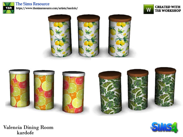 Sims 4 — kardofe_Valencia Dining Room_Jars by kardofe — Set of three kitchen jars, decorated with cheerful floral motifs,
