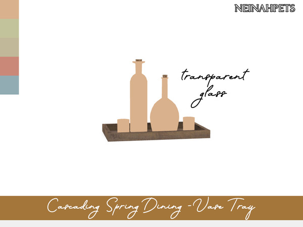 Sims 4 — Cascading Spring Dining - Vase Tray {MESH REQUIRED} by neinahpets — A decorative tray with vase bottles in clear